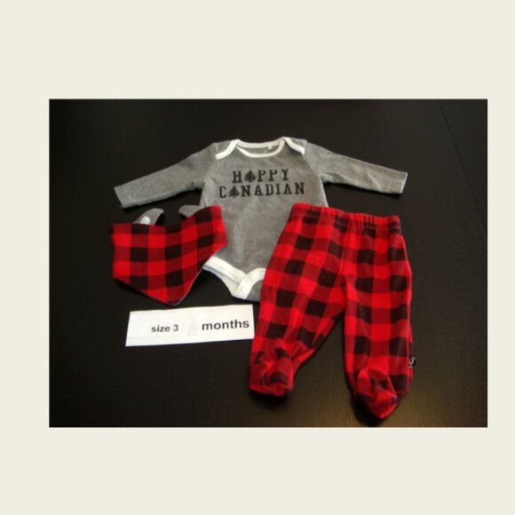 Other - Happy Canadian Baby Unisex outfit top, pant, bib size 3 months